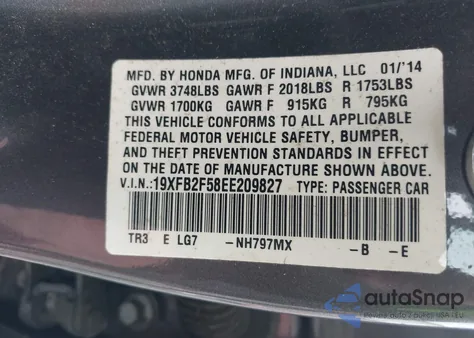 2014 Honda Civic Lx z USA, uszkodzony, nr VIN 19XFB2F58EE209827